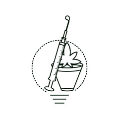 cannabis plant in pot with syringe