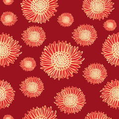 Fototapeta na wymiar Floral pattern. Hand-drawn pencil orange flowers background. Botanical concept. Design for autumn holidays, gift paper, wallpaper, covering design.