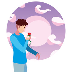 man holding flower rose romantic