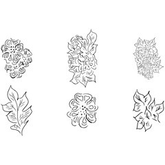 Summer tropical set of leaves. Floral botanical flower collection. Hand drawn vector set. Contour sketch. Tropical leaf palm icon. Hawaiian vector illustration collection
