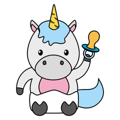 cute little unicorn with pacifier baby character