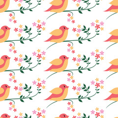 Beautiful vector bird with flower and leaf stem