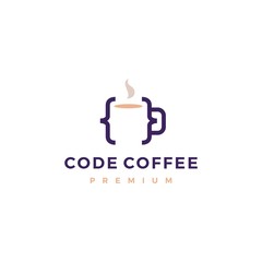 code coffee cafe mug glass logo vector icon illustration