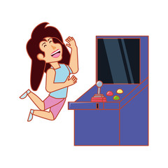 girl playing in retro console video game machine