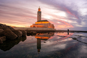 The Hassan II Mosque at the night in Casablanca, - obrazy, fototapety, plakaty