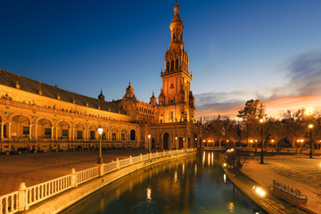 Obraz na płótnie Canvas Plaza de Espana (Place d' Espagne) it is tourist attraction and landmark in Sevilla Andalusia, Spain 