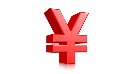 Red 3d Japanese yen Sign Isolated on White Background.3d rendered