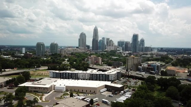 Aerial 4K of Charlotte NC Skyline