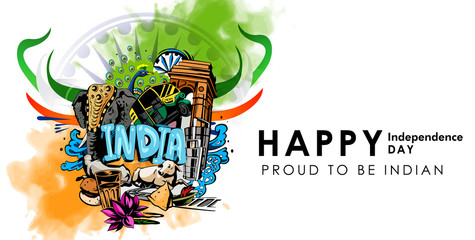 vector festive illustration of independence day in India celebration on August 15. 