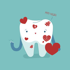 Mini heart from tooth for care and healthy your mouth, dental cartoon concept.