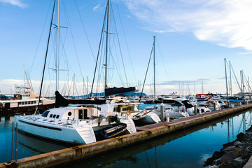 Fototapeta na wymiar Luxury yachts docked in marina.