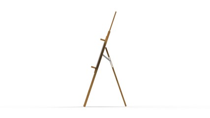 3d rendering animation of a painting easel in white background