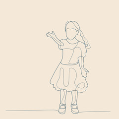 sketch with lines, child girl rejoices
