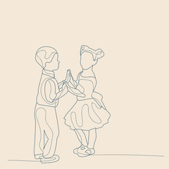  sketch with lines, children, friendship, childhood