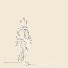 vector, isolated, sketch with lines, child boy is walking