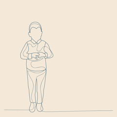 isolated, sketch with lines, child boy on a beige background
