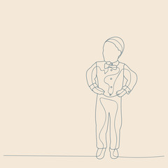 sketch with lines, child boy on a beige background