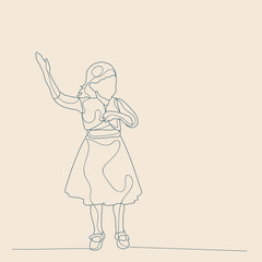  isolated, sketch with lines, child girl rejoices