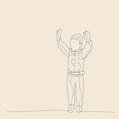 vector, isolated, sketch with lines, child boy rejoices