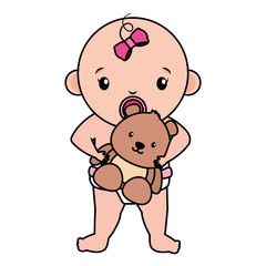cute little baby girl with bear teddy
