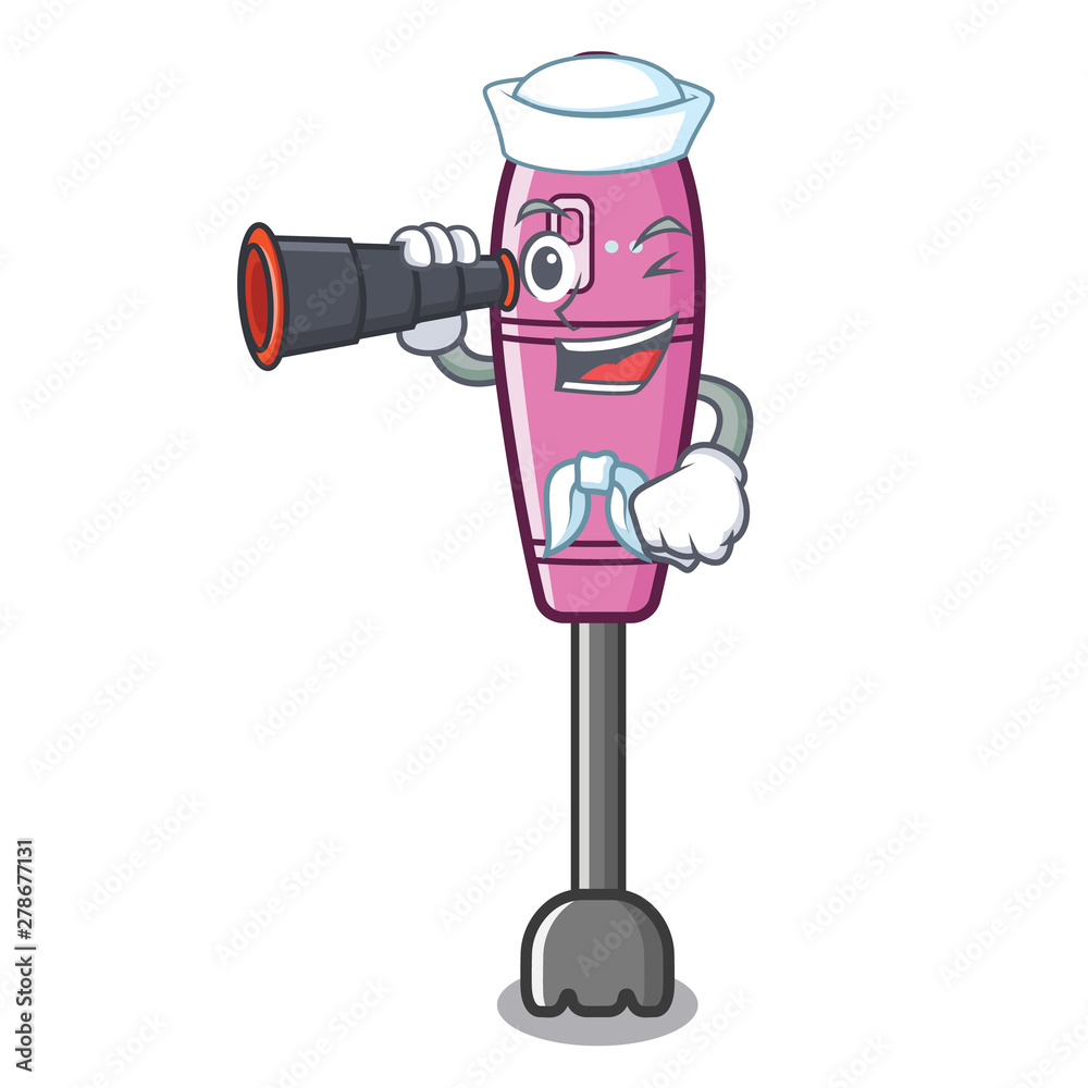 Poster Sailor with binocular immersion blender isolated in the cartoon