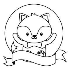 cute little fox baby in frame with ribbon