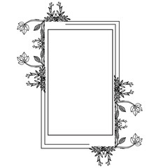 Graphic card with vintage flowers, feature cute floral frame. Vector