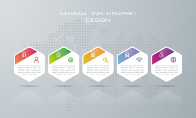 Infographic template with 5 options, workflow, process chart,Timeline infographics design vector can be used for workflow layout, diagram, annual report, web design, steps or processes. - Vector