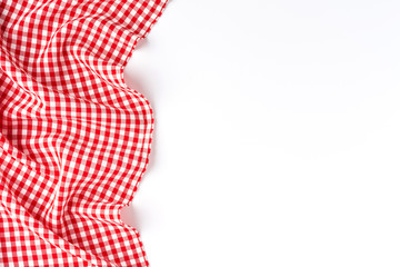 Red checkered tablecloth isolated on white background
