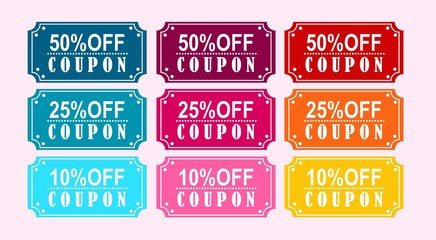 	 Coupons discount banner 50%, 25% and 10% off offers.vector design