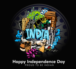 vector festive illustration of independence day in India celebration on August 15. 