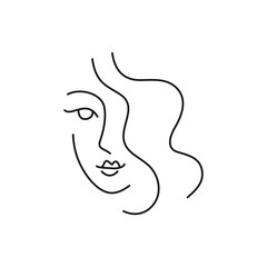 Woman face line drawing icon, logo, lable. Design far spa salon, skin care, hair care,  hairdressing salon