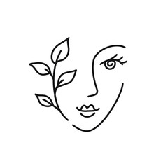 Beauty woman abstract face icon. Female minimal portrait line drawing logo.