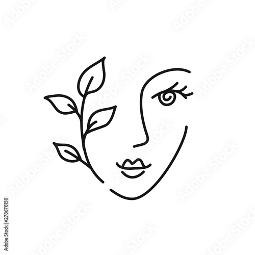 Fototapete Beauty Woman Abstract Face Icon Female Minimal Portrait Line Drawing Logo Colorvalley
