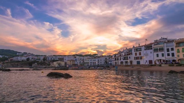 Time lapse of an amazing sunset in Calella de Palafrugell (Costa Brava) with amazing clouds in movement. Girona, Spain.