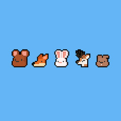 Pixel art cartoon animal icon set.8bit.autumn.