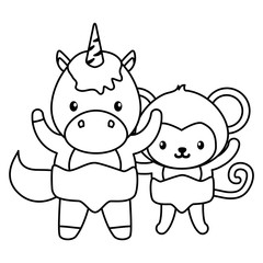 cute little monkey and unicorn characters