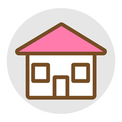 Pink house icon, vector illustration