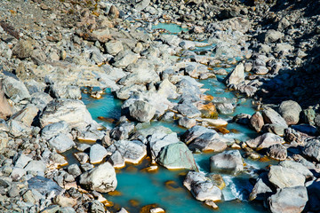 Majestic scenery of the Lakes and rivers of the South Island beneath the Southern Alps in New...