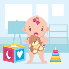 Fototapeta premium cute little baby girl with bear teddy