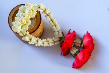 Flower garland on white background 
