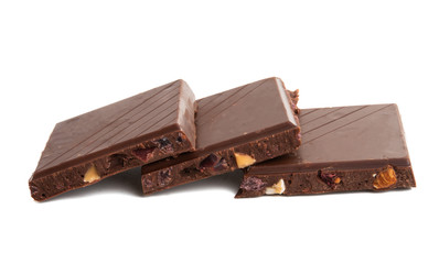 chocolate with nuts and fruit isolated