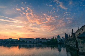 Fototapeta premium Prague cityscape with historic architecture at sunrise