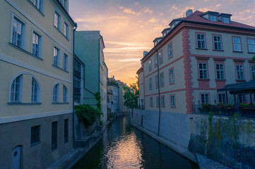 Little Venice suburb of Prague at sunset with historic architecture