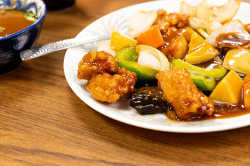 Fried pork with sweet and sour vegetables Chinese food