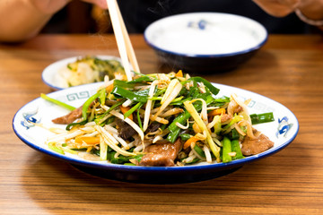 Fried pork liver with garlic chives. Chinese food