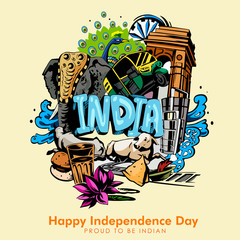 vector festive illustration of independence day in India celebration on August 15. 