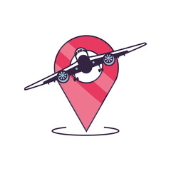 airplane flying with pin location