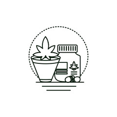 cannabis bottle product with houseplant