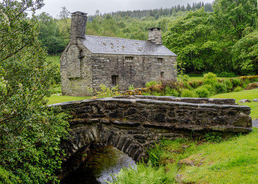 Historic cottage and bridge at Ty Mawr Wrbrnant, Wales